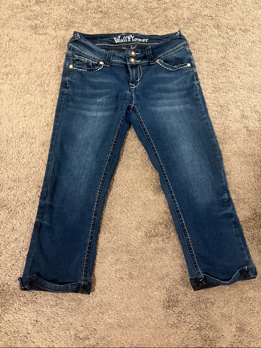 Wallflower Dark Blue Cropped Straight Jeans